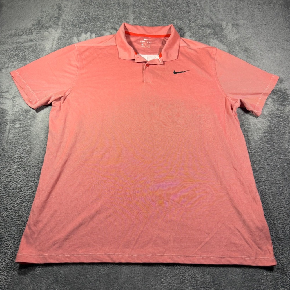 Nike Golf Dri-FIT Polo Shirt Mens XL Short Sleeve Coral Pink Micro Stripe Logo‎